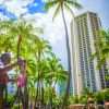 Duke Kahanamoku statue facing Hyatt Regency Waikiki Beach Resort and Spa. The statue is one of several historical markers throughout Waikiki.